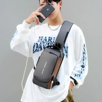 Ανδρική αντικλεπτική τσάντα στήθους Τσάντες ώμου USB φόρτισης χιαστί Πακέτο Σχολικό σύντομο ταξίδι Messenger Τσάντες Ανδρικές τσάντες Oxford Sling