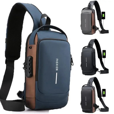 Pánska náprsná taška proti krádeži, tašky cez rameno s USB nabíjaním, crossbody balenie, školské tašky na krátke výlety, pánska taška cez rameno Oxford Sling Bag.