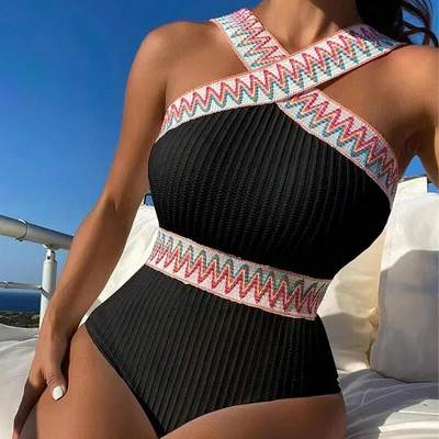 Costum de baie într-o bucată pentru femei în dungi de vară, cu bretele încrucișate, costume de baie, costume de baie, costume de baie, îmbrăcăminte de plajă Плавательный костюм