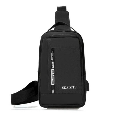 Geantă de piept Oxford pentru bărbați, ocazională, impermeabilă, cu interfață de încărcare USB Genți de călătorie în aer liber