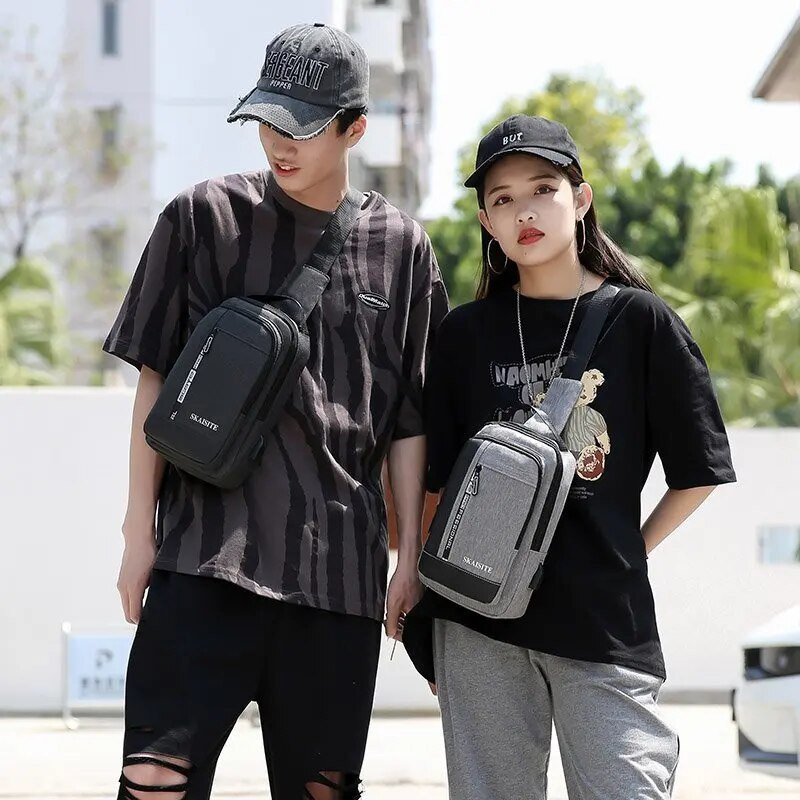 Geantă de piept Oxford pentru bărbați, ocazională, impermeabilă, cu interfață de încărcare USB Genți de călătorie în aer liber