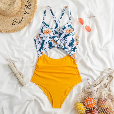 Costum de baie sexy Hollow Cross Sling Costum de baie fără spate asortat culorilor Bikini dintr-o bucată Costume de baie la modă Costum de baie pentru femei