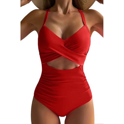 Costum de baie sexy Hollow Cross Sling Costum de baie fără spate asortat culorilor Bikini dintr-o bucată Costume de baie la modă Costum de baie pentru femei