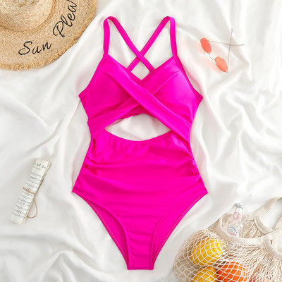 Costum de baie sexy Hollow Cross Sling Costum de baie fără spate asortat culorilor Bikini dintr-o bucată Costume de baie la modă Costum de baie pentru femei