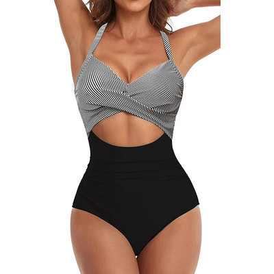 Costum de baie sexy Hollow Cross Sling Costum de baie fără spate asortat culorilor Bikini dintr-o bucată Costume de baie la modă Costum de baie pentru femei