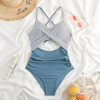 Costum de baie sexy Hollow Cross Sling Costum de baie fără spate asortat culorilor Bikini dintr-o bucată Costume de baie la modă Costum de baie pentru femei