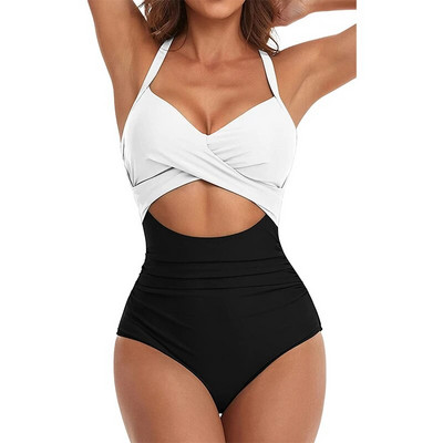 Costum de baie sexy Hollow Cross Sling Costum de baie fără spate asortat culorilor Bikini dintr-o bucată Costume de baie la modă Costum de baie pentru femei