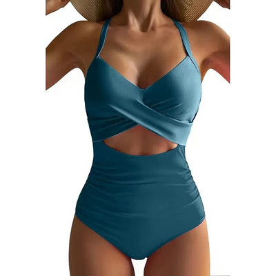 Costum de baie sexy Hollow Cross Sling Costum de baie fără spate asortat culorilor Bikini dintr-o bucată Costume de baie la modă Costum de baie pentru femei