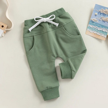 2022-12-12 Lioraitiin 0-3 години Спортни панталони за бебета момчета Еластична талия Връзка за пристягане Плътни есенни панталони Джобове Ежедневни дрехи