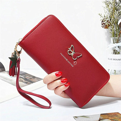 Fashion Butterfly Women Wallet Wrist Handle Phone Case Long Section Money Pocket Pouch Handbag Women`s Purse Card Holders 2023