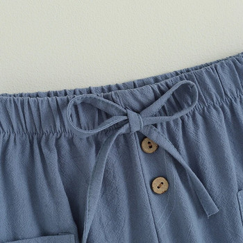 Βαμβακερό λινό καθημερινό βρεφικό παντελόνι Μικρό αγόρι αγόρια κορίτσια Casual κάτω μέρος καλοκαίρι φθινόπωρο συμπαγές κορδόνι Παιδικό παντελόνι τσέπες