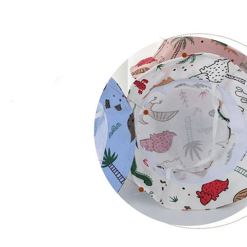 Detská čiapka s kresleným dinosaurom a potlačou, detská vedrová čiapka, roztomilé zvieracie slnečné klobúky, detské rybárske klobúky, letné batoľacie, panamské čiapky