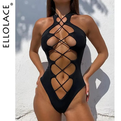 Ellolace Bandage naiste ujumistrikoo Sexy Hollow Out ujumisriided Extreme Microbikini ühes tükis Bodysuit terve päitsega ujumiskostüüm