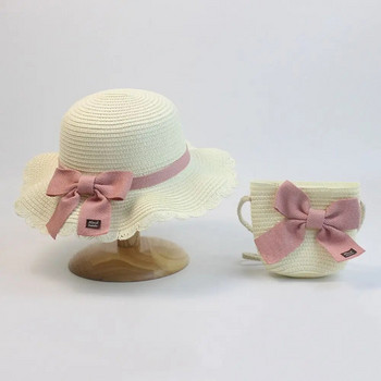 Нова лятна слънцезащита за пътуване Рибарска шапка Сламена чанта Шапка Комплект плажни шапки Детска слънчева шапка