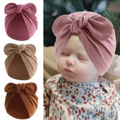 Turban Bebeluși Fete Băieți Pălărie drăguț cu nod de flori, urechi de iepuraș, pălărie din bumbac, șepci pentru nou-născut, pentru copii mici, accesorii de păr pentru sugari