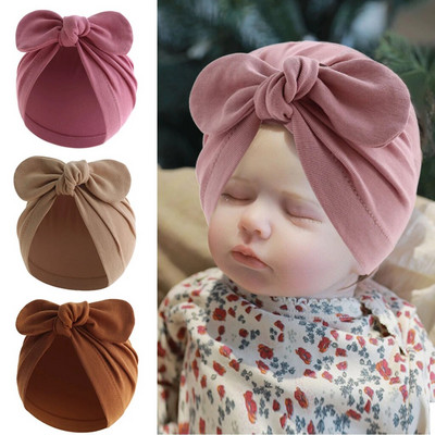 Turban μωρό για κορίτσια αγόρια Καπέλο Χαριτωμένο λουλούδι κόμπος κουνελάκι Αυτιά Καπέλο Βαμβακερά Νεογέννητα καπέλα για Παιδιά Βρεφικά αξεσουάρ μαλλιών