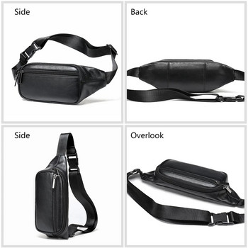 Ανδρική τσάντα στήθους Luufan πολλαπλών χρήσεων 2 Χρήση γνήσιου δέρματος Ανδρική τσάντα μέσης μονής ζώνης ώμου Σετ στήθους για Biker Μαύρο
