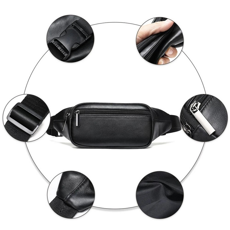 Luufan Geantă de piept multifuncțională pentru bărbați, cu 2 utilizări, din piele naturală, pentru bărbați, cu un singur umăr, cu centură pentru talie