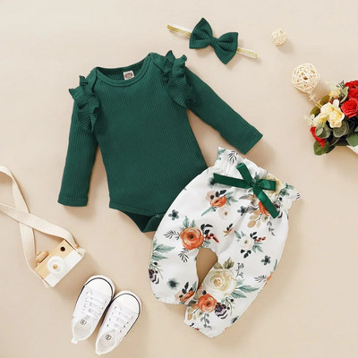 3 tk vastsündinu riided beebitüdruku riided komplektid imikute rõivad volangid top Bow Leopard püksid uussündinud väikelapse riided