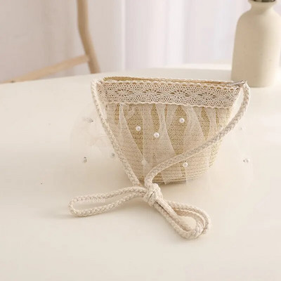 Moda de vară Copii Pălărie de paie Dantela Perla Bebeluș Fetiță Set Genți Călărie Protecție Soare Plajă Pălării Panama pentru 2-8 ani Copii