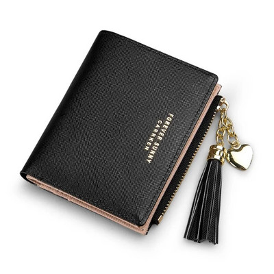 Fashion Women`s Wallets Tassel Short Wallet For Woman Zipper Mini rfid Coin Purse Ladies Small Wallet Female Leather Card Holder