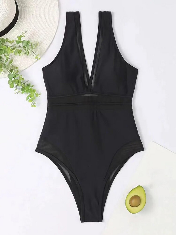Costum de baie sexy cu decolteu în V, dintr-o bucată, pentru femei, cu plasă, mozaic, costum de baie, solid, sport, vară, plajă, costum de baie, monokini, S-XL