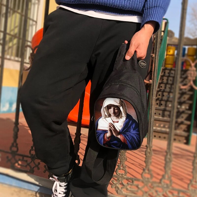 Kresťania Náboženstvo Svätý Ježiš Mária Hrudná taška Ženy Muži Crossbody Tašky Príležitostné Tašky cez rameno na cestovanie Telefón Kabelka Držiak Taška