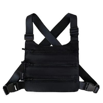 Hip Hop utcai viselet, uniszex mellkasi csomag, funkcionális férfi taktikai mellény mellkasi táskák fémlánccal divatos vászon derékcsomag férfi