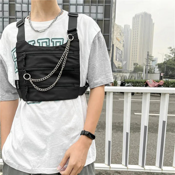 Тактически функционални чанти за гърди за мъже Street Boy Hip-hop Tactical Vest Bag Млади мъже Chest Rig Packs Модна платнена мъжка чанта