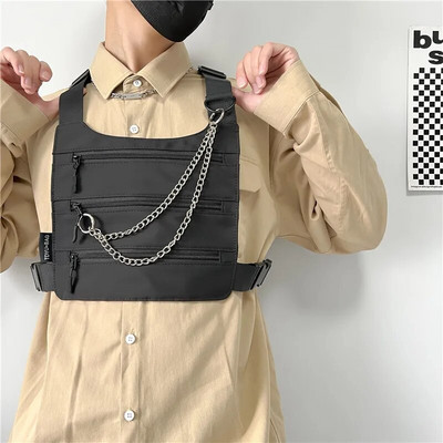 Тактически функционални чанти за гърди за мъже Street Boy Hip-hop Tactical Vest Bag Млади мъже Chest Rig Packs Модна платнена мъжка чанта