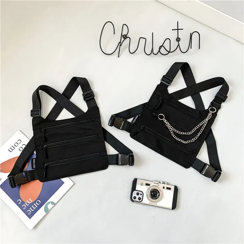 Taktiniai funkciniai krūtinės krepšiai vyrams Gatvės berniukų hip-hop taktinė liemenė Jaunų vyrų krūtinės komplektai Madingi drobiniai vyriški krepšiai