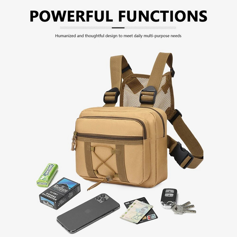 Taktická náprsná taška, hip hop, streetwear, náprsné tašky Molle, predná vesta, priedušná sieťovina, vonkajšia poľovnícka vojenská bojová taška