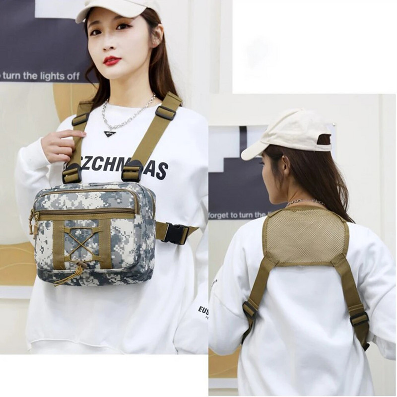 Taktická náprsná taška, hip hop, streetwear, náprsné tašky Molle, predná vesta, priedušná sieťovina, vonkajšia poľovnícka vojenská bojová taška