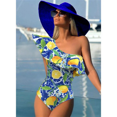 2024 Nové jednodielne plavky Dámske sexy pevné šnurovacie plavky Dámske volánikové plavky Letné plážové oblečenie Volánové plavky
