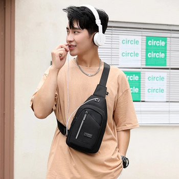 Мъжка малка чанта за гърди Fengdong мини чанти през рамо за мъже пътна чанта спортна чанта за едно рамо с жак за слушалки момче чанта за телефон