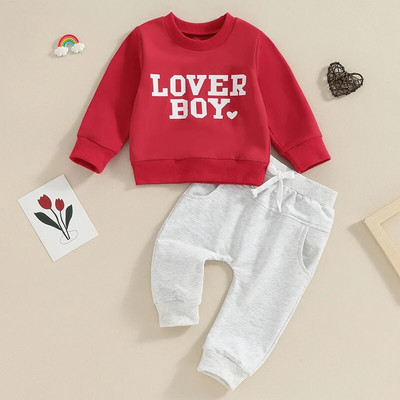 Lioraitiin Toddler Baby Boy Valentīna dienas drēbes ar garām piedurknēm džemperis Crewneck džemperis Top Bikses jauks zīdaiņa zēna apģērbs