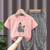Seturi de vară Îmbrăcăminte pentru copii Fete Mamă Copii Haine pentru copii mici Tricou drăguț din bumbac Top Pantaloni 2 buc Haine pentru fetiță