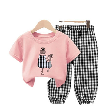 Καλοκαιρινά Σετ Παιδικά Ρούχα Κοριτσίστικα Μητέρα Παιδικά Ρούχα Παιδιού Χαριτωμένο Μόδα Βαμβακερό T-shirt Top Παντελόνι 2τμχ Βρεφικά Ρούχα Κοριτσιού