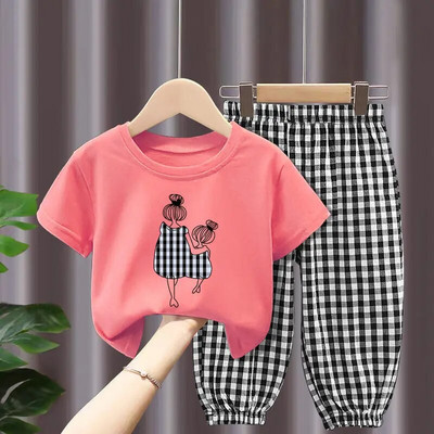 Seturi de vară Îmbrăcăminte pentru copii Fete Mamă Copii Haine pentru copii mici Tricou drăguț din bumbac Top Pantaloni 2 buc Haine pentru fetiță