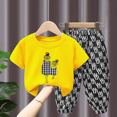 Seturi de vară Îmbrăcăminte pentru copii Fete Mamă Copii Haine pentru copii mici Tricou drăguț din bumbac Top Pantaloni 2 buc Haine pentru fetiță