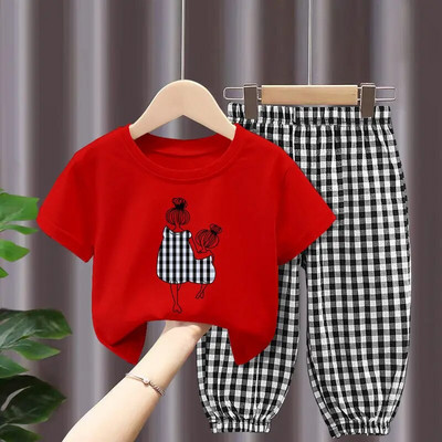 Seturi de vară Îmbrăcăminte pentru copii Fete Mamă Copii Haine pentru copii mici Tricou drăguț din bumbac Top Pantaloni 2 buc Haine pentru fetiță