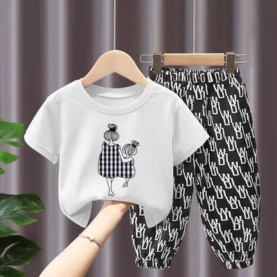 Seturi de vară Îmbrăcăminte pentru copii Fete Mamă Copii Haine pentru copii mici Tricou drăguț din bumbac Top Pantaloni 2 buc Haine pentru fetiță