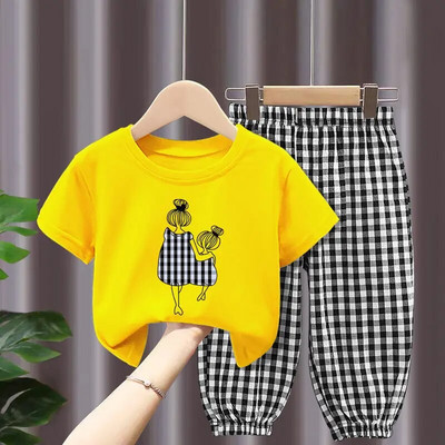 Seturi de vară Îmbrăcăminte pentru copii Fete Mamă Copii Haine pentru copii mici Tricou drăguț din bumbac Top Pantaloni 2 buc Haine pentru fetiță