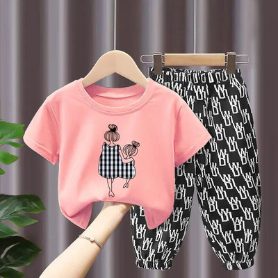 Seturi de vară Îmbrăcăminte pentru copii Fete Mamă Copii Haine pentru copii mici Tricou drăguț din bumbac Top Pantaloni 2 buc Haine pentru fetiță