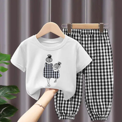 Seturi de vară Îmbrăcăminte pentru copii Fete Mamă Copii Haine pentru copii mici Tricou drăguț din bumbac Top Pantaloni 2 buc Haine pentru fetiță