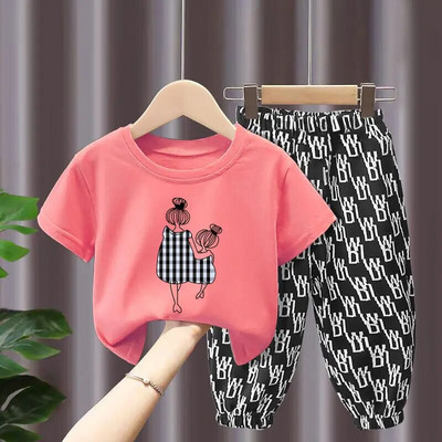 Seturi de vară Îmbrăcăminte pentru copii Fete Mamă Copii Haine pentru copii mici Tricou drăguț din bumbac Top Pantaloni 2 buc Haine pentru fetiță