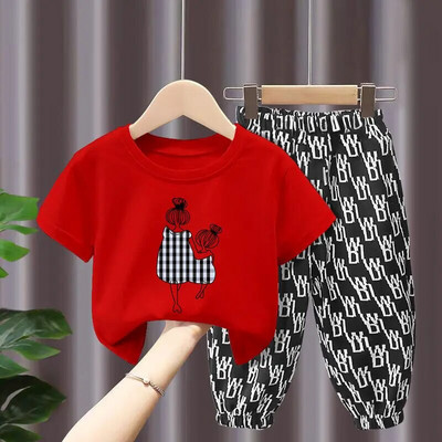Seturi de vară Îmbrăcăminte pentru copii Fete Mamă Copii Haine pentru copii mici Tricou drăguț din bumbac Top Pantaloni 2 buc Haine pentru fetiță