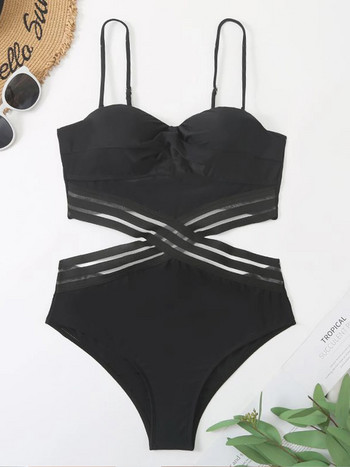 VigoCasey 2024 Black Cross Meah Μαγιό Push Up Straps Μαγιό για Γυναικείες εξώπλατες One Piece Beach Brazilian μαγιό