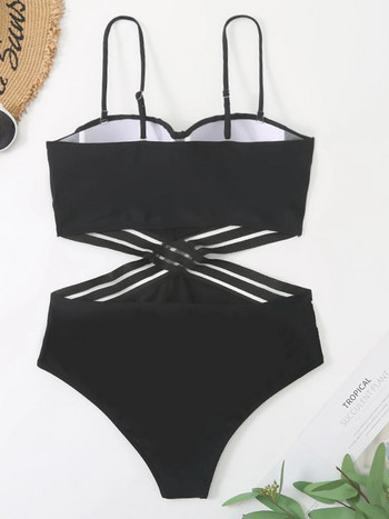 VigoCasey 2024 Black Cross Meah Μαγιό Push Up Straps Μαγιό για Γυναικείες εξώπλατες One Piece Beach Brazilian μαγιό