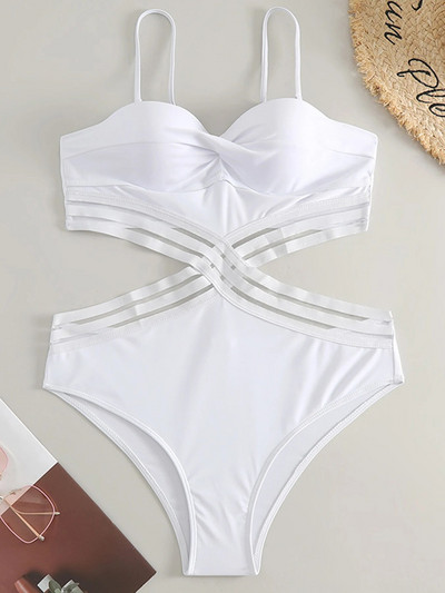 VigoCasey 2024 Čierne plavky Cross Meah s push-up ramienkami pre ženy, jednodielne plážové brazílske plavky s otvoreným chrbtom